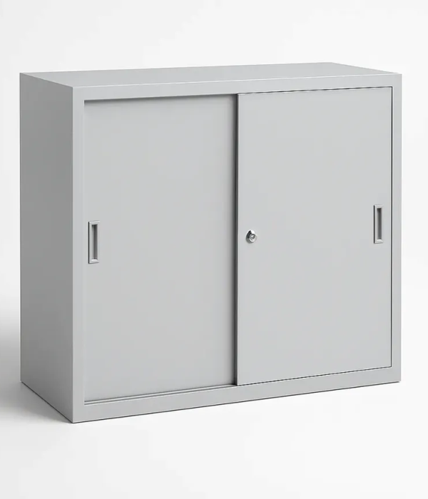 Armoire basse métallique avec 2 portes coulissantes